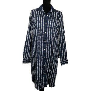 Tommy Hilfiger Womens Blue Chain Link Striped Embroidered Shirt Dress Size Small